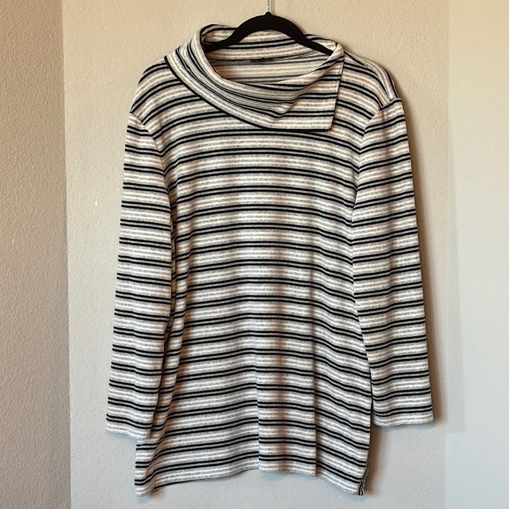 Talbots Plus 2X Luxe Velour Striped Cowl Neck Tunic Top